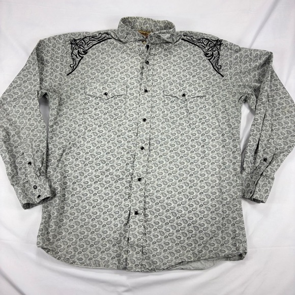Cowboy Legend Other - Cowboy Legend Western Shirt Mens XL Gray‎ Paisley Embroidered Snap Button